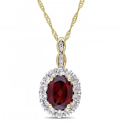 Julianna B 14K Yellow Gold Garnet White Topaz & Diamond Pendant with Chain