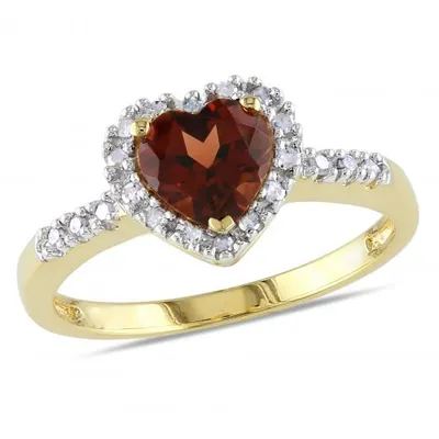 Julianna B 10K Yellow Gold Garnet & 0.10CTW Diamond Heart Ring