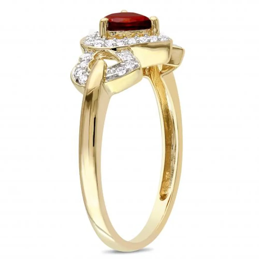 Julianna B 10K Yellow Gold Garnet & 0.13CT Diamond Heart Ring