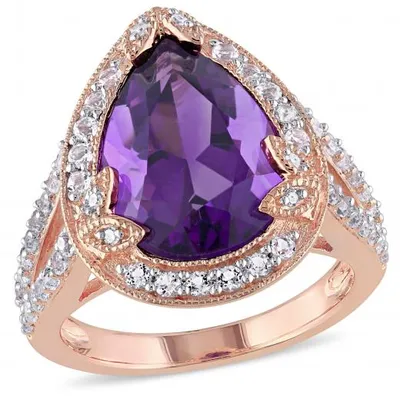 Julianna B Sterling Silver Amethyst White Topaz & 0.05CTW Diamond Ring