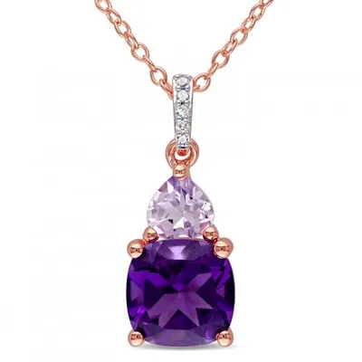 Julianna B Sterling Silver Amethyst Rose De France & Diamond Pendant