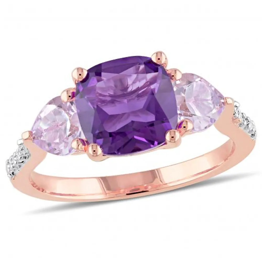 Julianna B Sterling Silver Amethyst Rose De France & 0.03CTW Diamond Ring