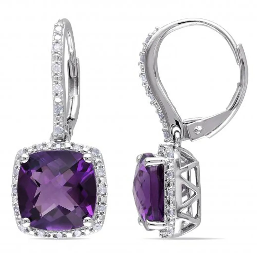 Julianna B Sterling Silver Amethyst & Diamond Leverback Earrings