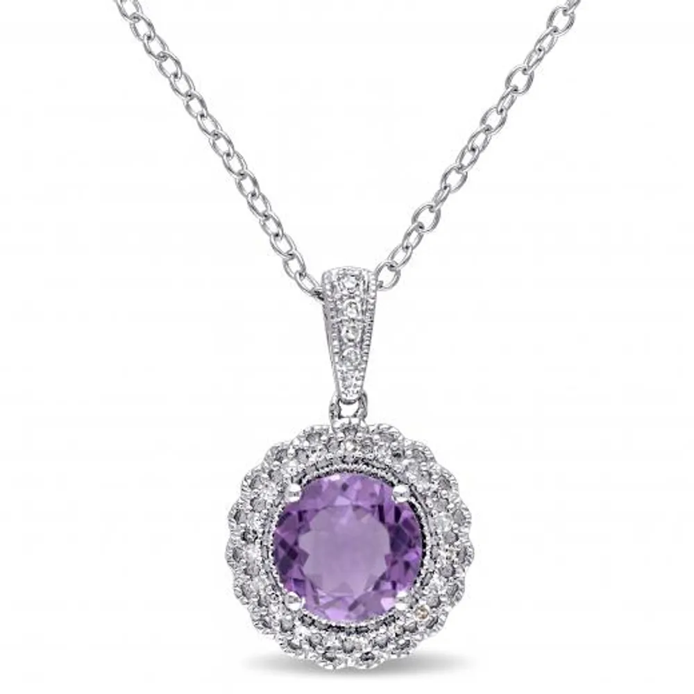 Julianna B Sterling Silver Amethyst & Diamond Pendant