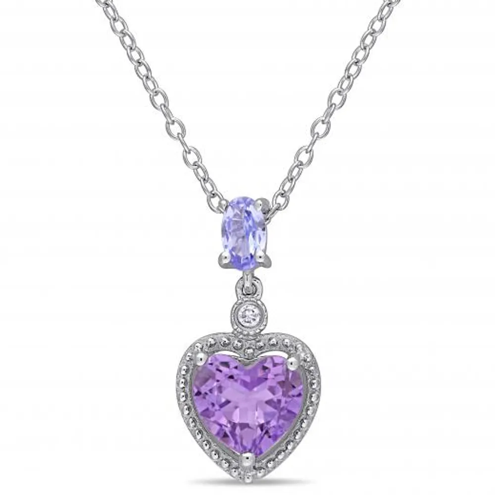 Julianna B Sterling Silver Amethyst, Tanzanite & 0.017CTW Diamond Heart Pendant