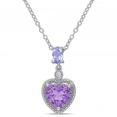 Julianna B Sterling Silver Amethyst, Tanzanite & 0.017CTW Diamond Heart Pendant