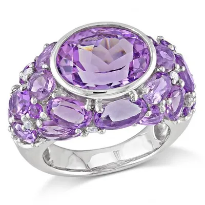 Julianna B Sterling Silver Amethyst & 0.10CTW Diamond Fashion Ring