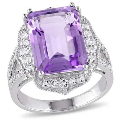 Julianna B Sterling Silver Amethyst White Topaz & 0.10CT Diamond Fashion Ring