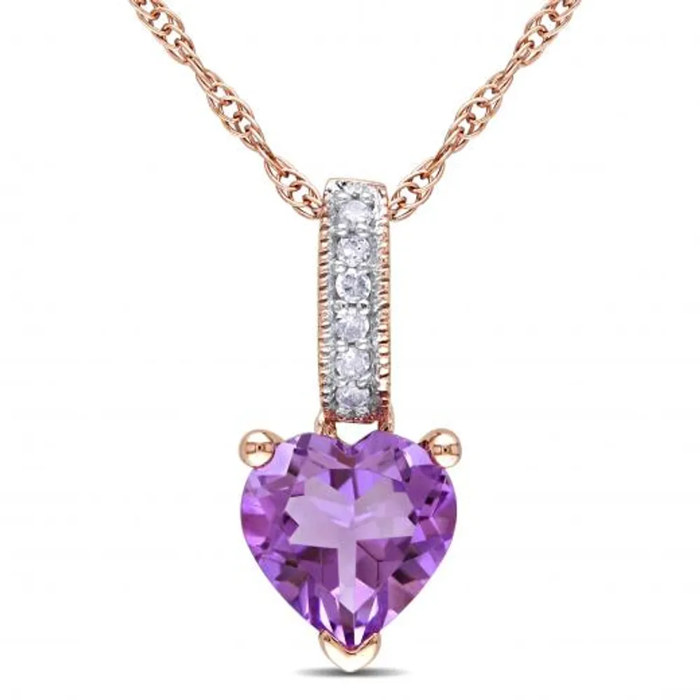 Julianna B 10K Rose Gold Amethyst & Diamond Heart Pendant