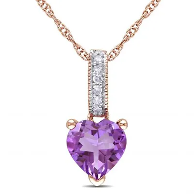 Julianna B 10K Rose Gold Amethyst & Diamond Heart Pendant