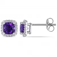 Julianna B 10K White Gold Amethyst & Diamond Earrings