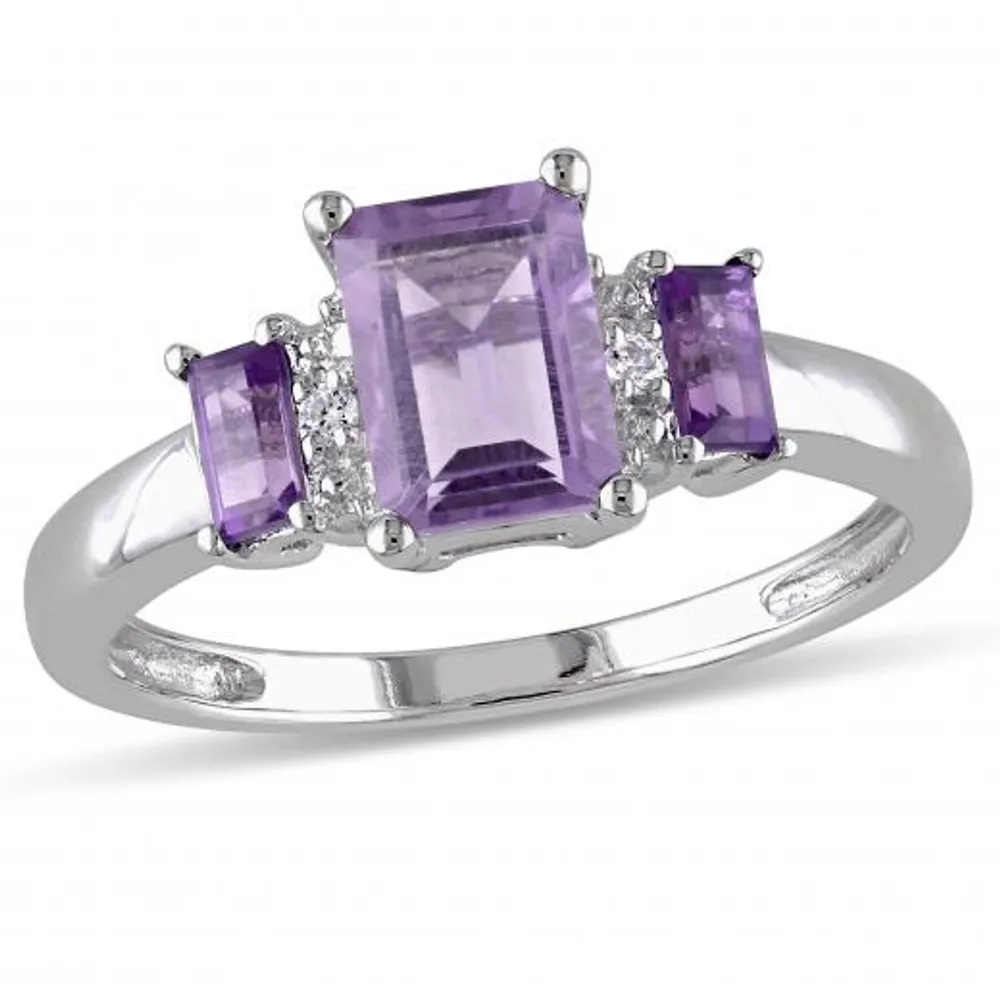 Julianna B 10K White Gold Amethyst & 0.02CT Diamond Fashion Ring