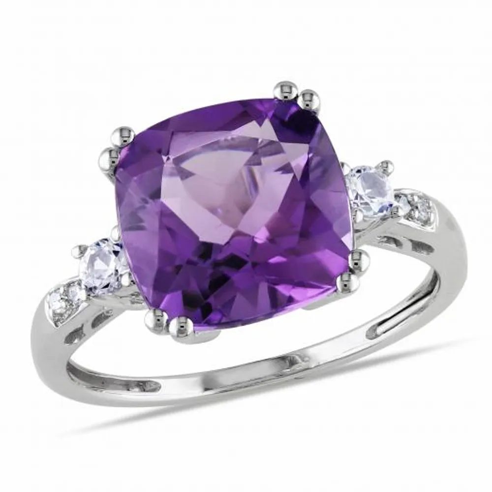 Julianna B 10K White Gold Amethyst Created White Sapphire & Diamond Ring