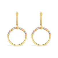 10K Yellow White and Rose Gold Diamond Cut Balls Circle Dangles