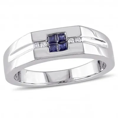 Julianna B Sterling Silver 0.05CTW Diamond & Sapphire Men's Ring