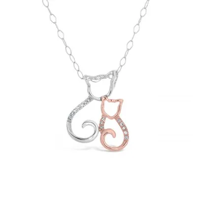 Sterling Silver Rose Gold Diamond Cat Pendant