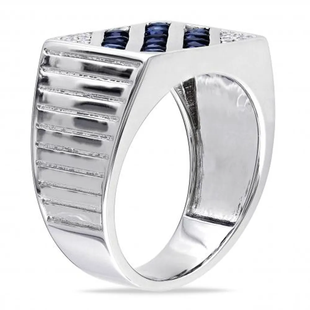 Julianna B Sterling Silver White and Blue Sapphire Men's Ring