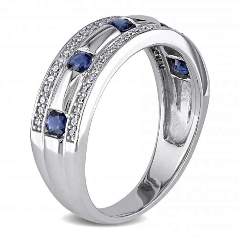 Julianna B 10K White Gold 0.25CTW Diamond & Sapphire Anniversary Band