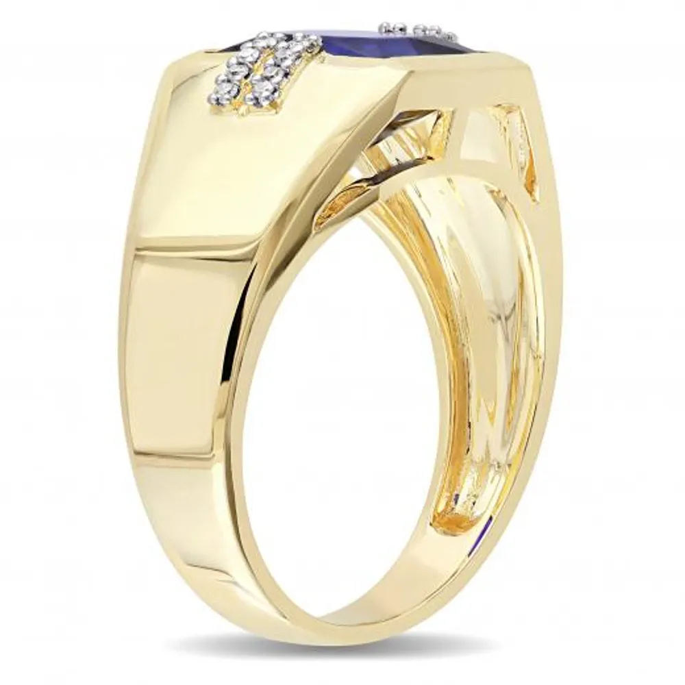 Julianna B 10K Yellow Gold 0.05CTW Diamond & Created Blue Sapphire Men's Ring