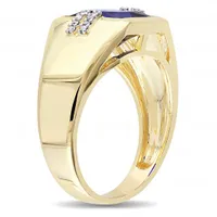 Julianna B 10K Yellow Gold 0.05CTW Diamond & Created Blue Sapphire Men's Ring