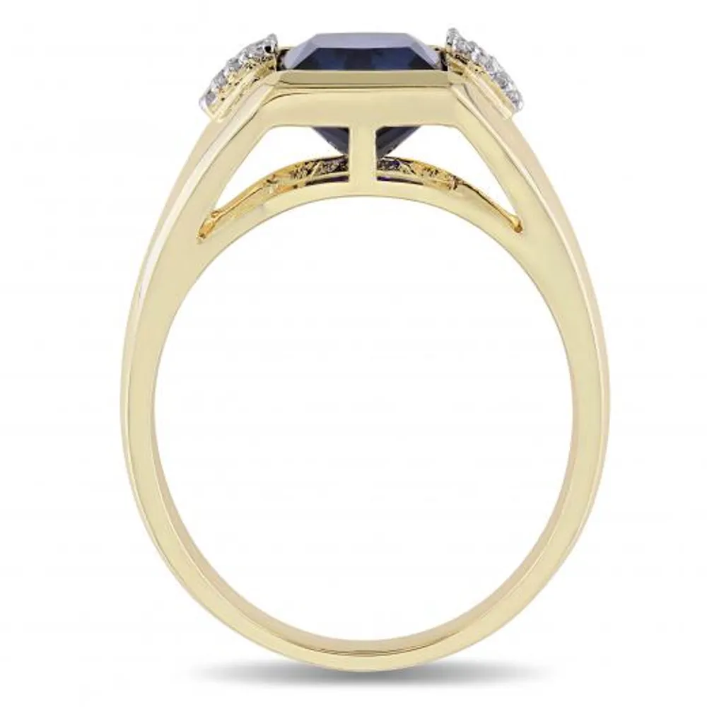 Julianna B 10K Yellow Gold 0.05CTW Diamond & Created Blue Sapphire Men's Ring