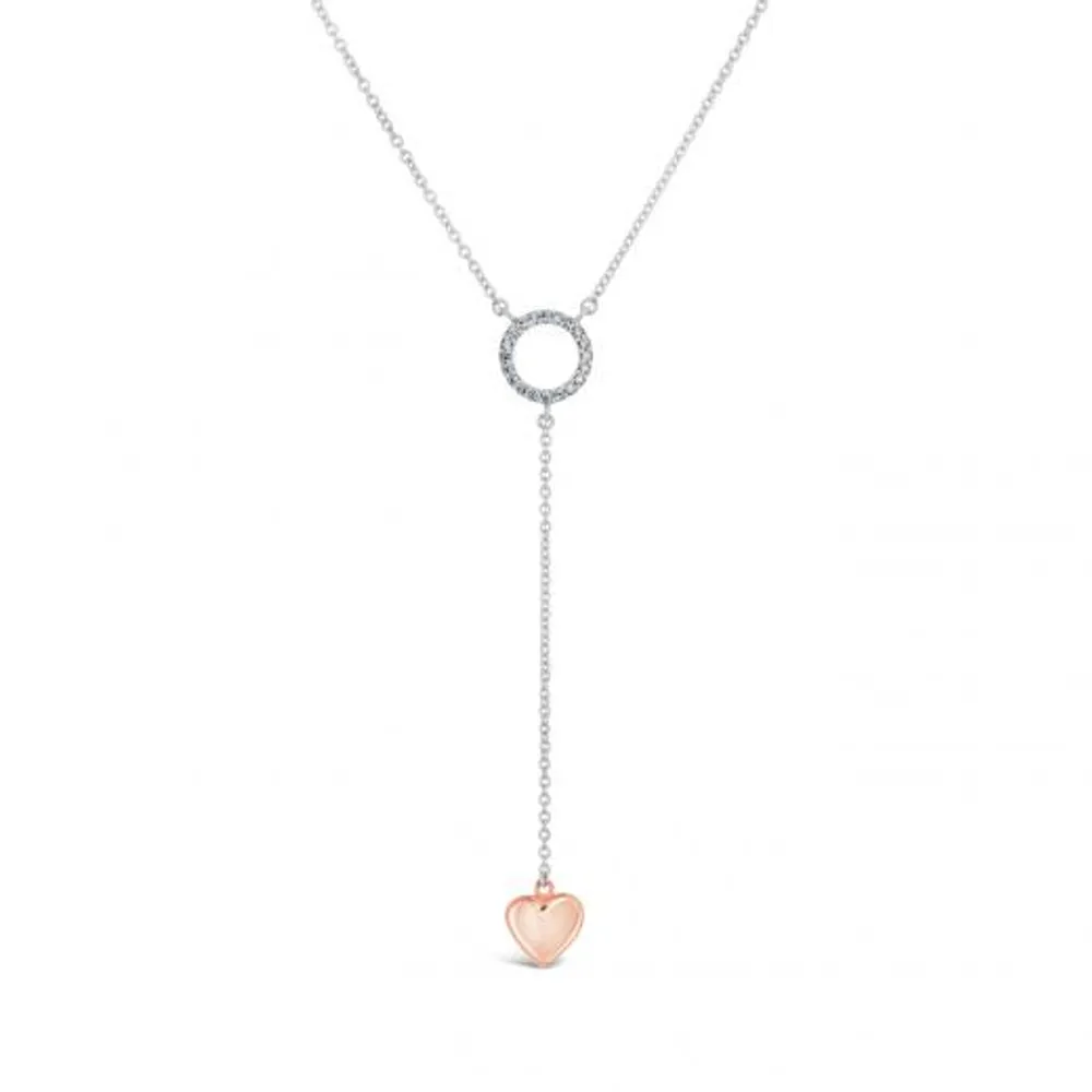 Sterling Silver 10K Rose Gold Diamond Heart Necklace