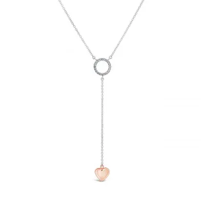 Sterling Silver 10K Rose Gold Diamond Heart Necklace