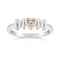 Sterling Silver 10K Rose Gold Diamond Mom Heart Ring