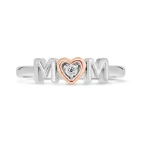 Sterling Silver 10K Rose Gold Diamond Mom Heart Ring