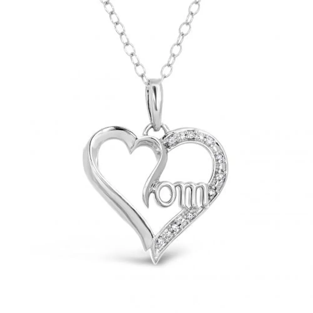 Sterling Silver Diamond Mom Pendant