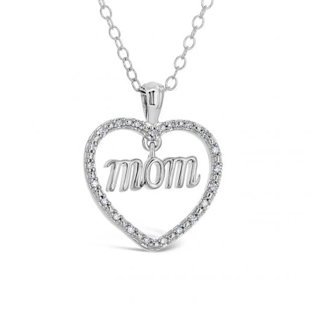 Sterling Silver Diamond Mom Pendant