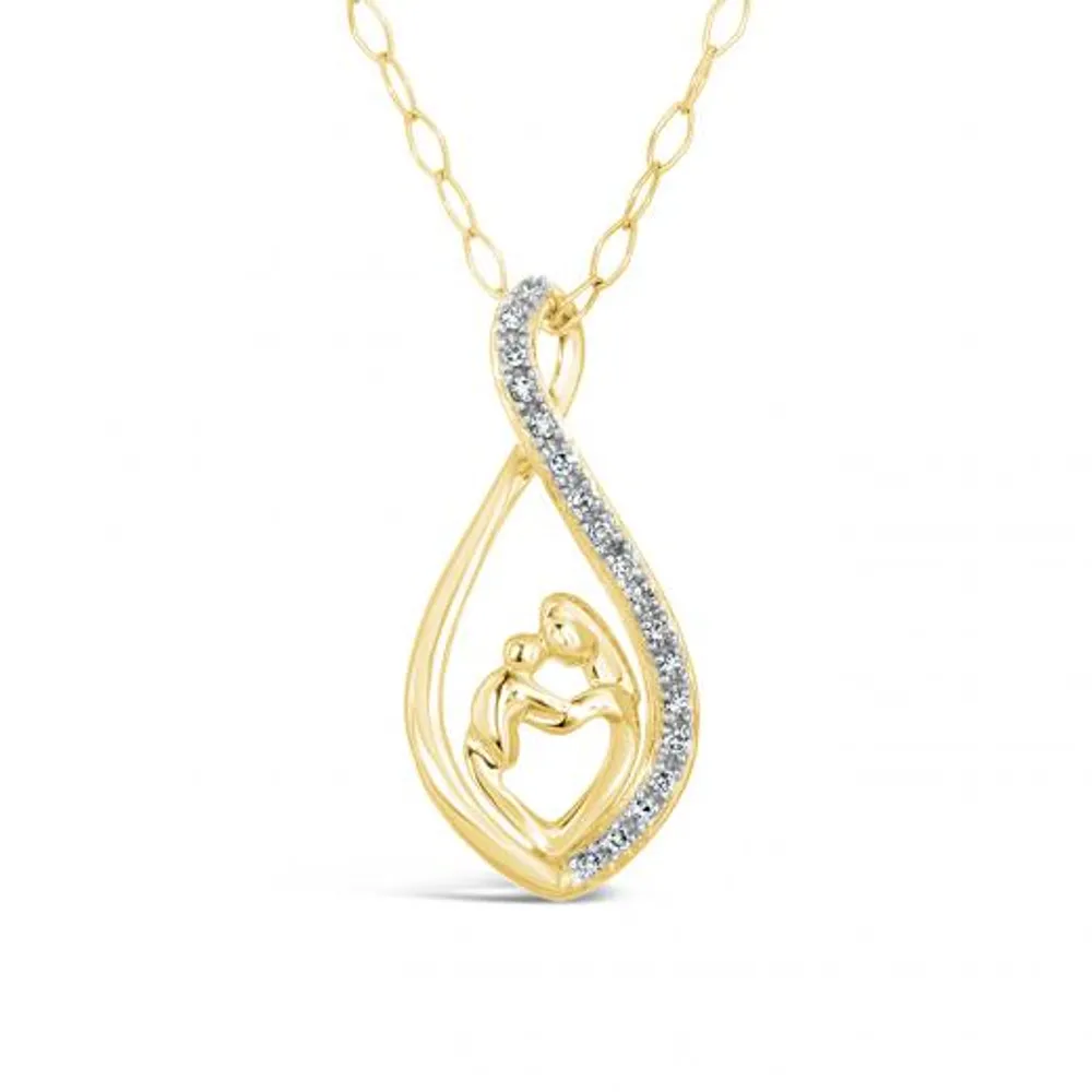 10K Yellow Gold Mother Child Diamond Infinity Necklace