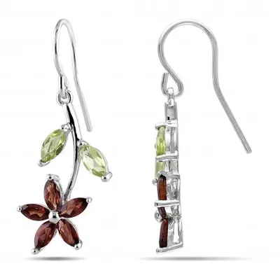 Julianna B Sterling Silver Garnet and Peridot Flower Earrings