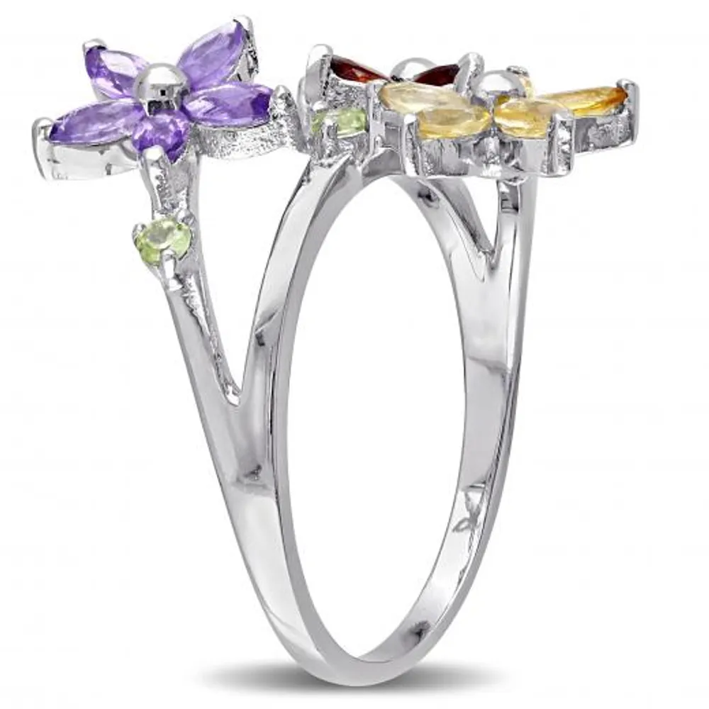 Julianna B Sterling Silver Amethyst Garnet & Citrine Floral Ring