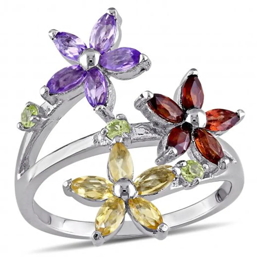 Julianna B Sterling Silver Amethyst Garnet & Citrine Floral Ring