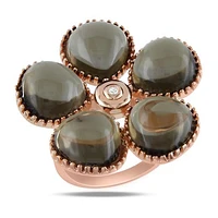 Julianna B Rose Plated Sterling Silver Smoky Quartz & Diamond Floral Ring