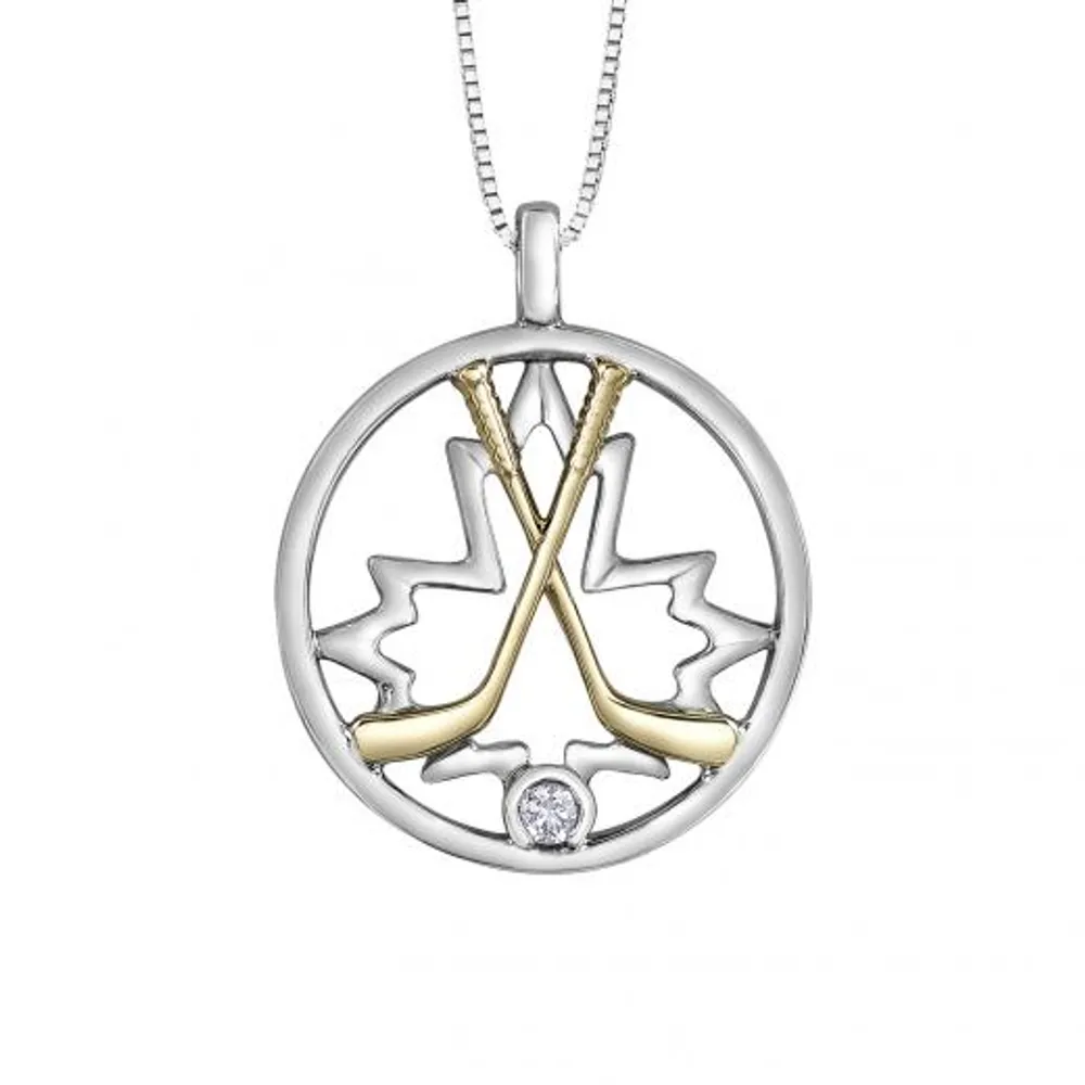 Glacier Fire Sterling Silver 10K Yellow Gold Diamond Hockey Pendant