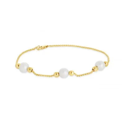 10K Yellow Gold Pearl & Bead Adjustable Bracelet