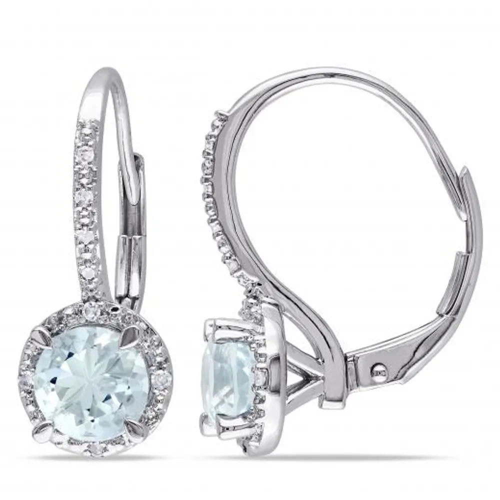 Julianna B Sterling Silver Aquamarine & Diamond Leverback Earrings