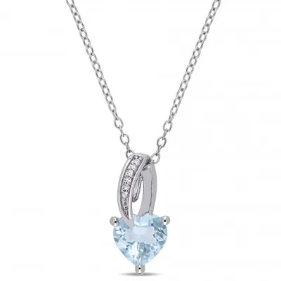 Julianna B Sterling Silver Aquamarine & Diamond Heart Pendant with Chain