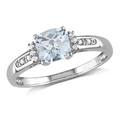 Julianna B Sterling Silver Aquamarine & 0.05CT Diamond Fashion Ring