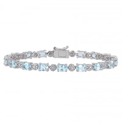 Julianna B Sterling Silver Aquamarine & Diamond Bracelet