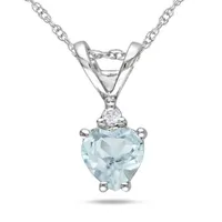 Julianna B 10K White Gold Aquamarine & Diamond Heart Pendant with Chain