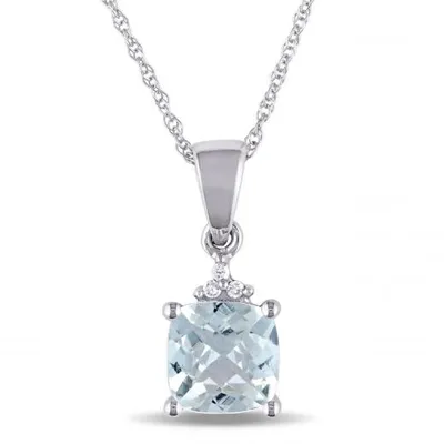 Julianna B 10K White Gold Aquamarine & Diamond Fashion Pendant with Chain