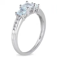 Julianna B 10K White Gold Aquamarine & 0.10CT Diamond 3 Stone Ring