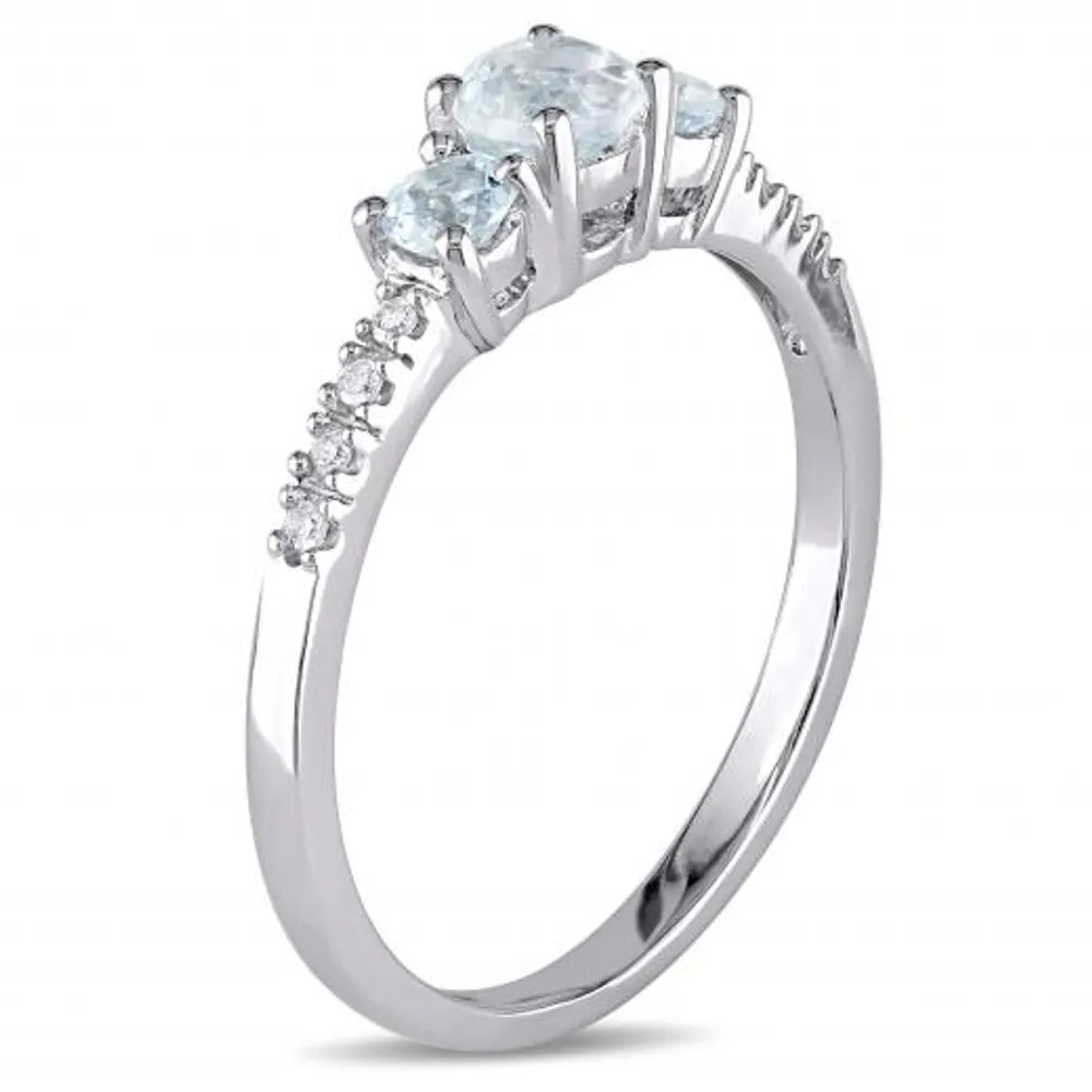 Julianna B 10K White Gold Aquamarine & 0.04CTW Diamond 3 Stone Ring