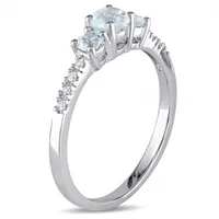 Julianna B 10K White Gold Aquamarine & 0.04CT Diamond 3 Stone Ring