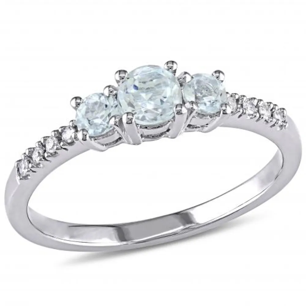 Julianna B 10K White Gold Aquamarine & 0.04CT Diamond 3 Stone Ring