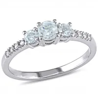 Julianna B 10K White Gold Aquamarine & 0.04CTW Diamond 3 Stone Ring