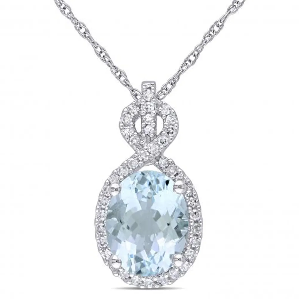 Julianna B 10K White Gold Aquamarine & Diamond Fashion Pendant with Chain